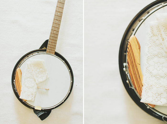 Handmade belt for bride's dress on a banjo
