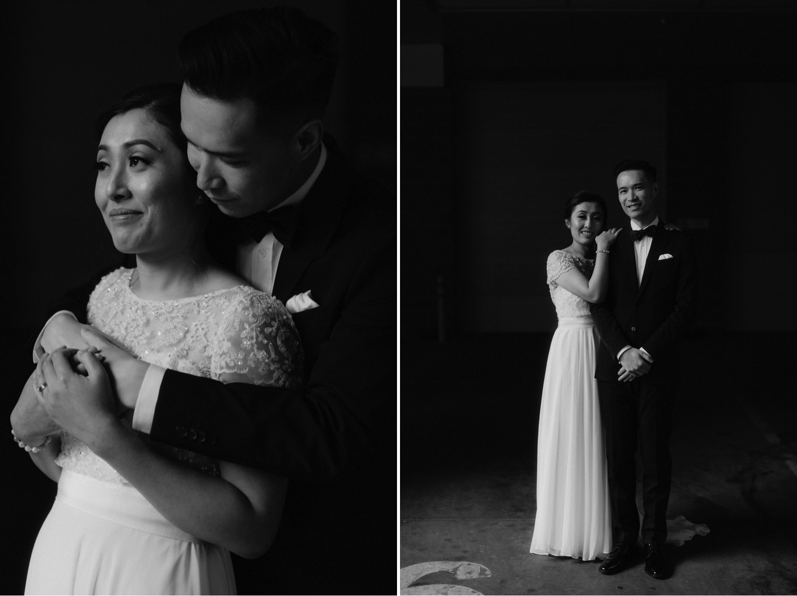 Moody bride and groom portraits in industrial downtown Calgary
