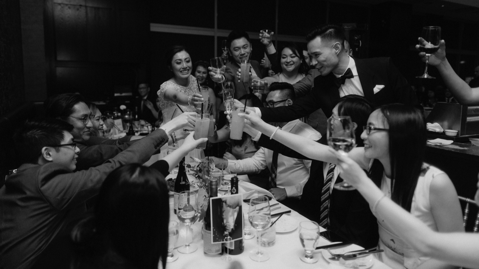 People cheersing at a Sukiyaki House wedding in downtown Calgary