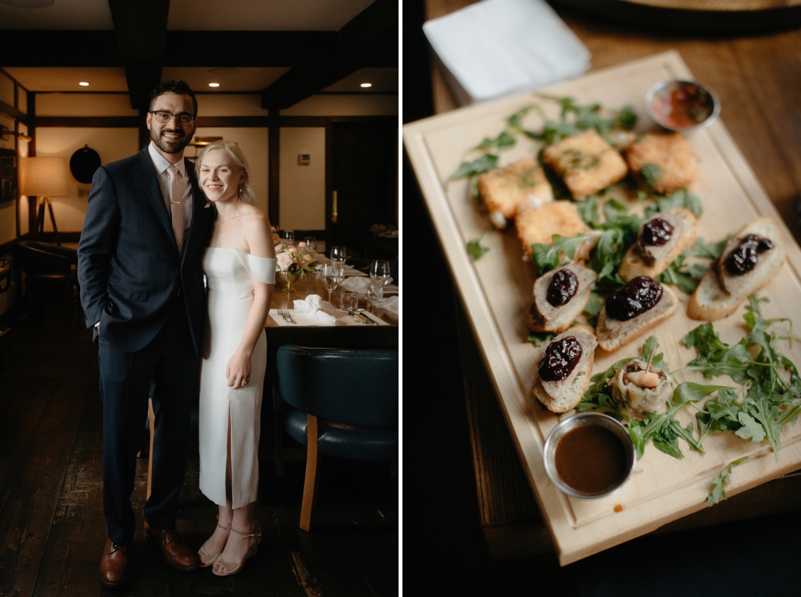 Couple celebrating their intimate wedding at Chuck' Steakhouse in Banff townsite