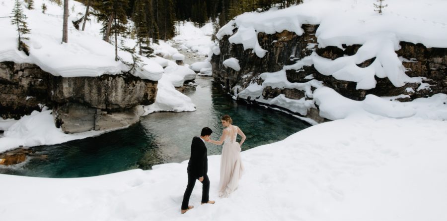 Adventurous wedding portraits at Marble Canyon in British Columbia