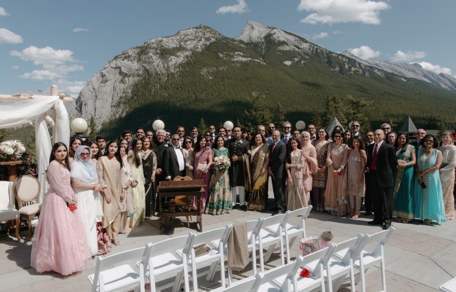 Intimate Pakistani wedding on the Outdoor Terrace at the castle in the Rockies, the Banff Springs