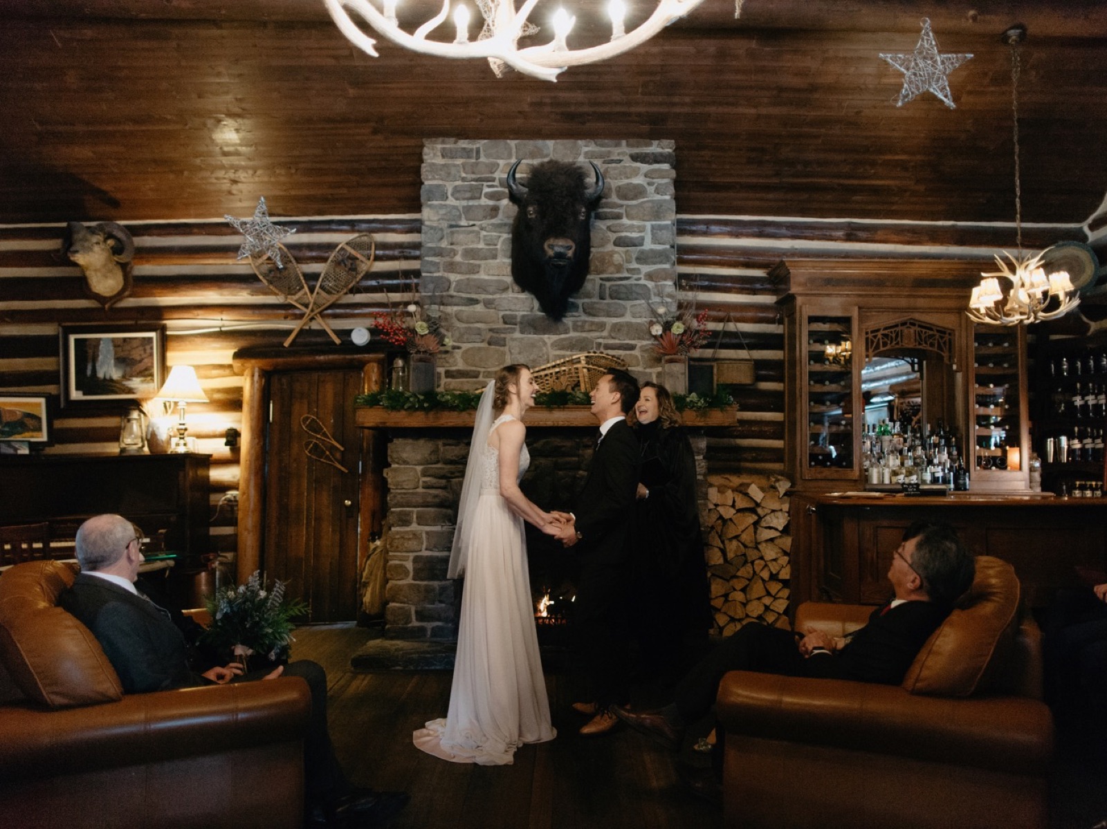 Fireside ceremony at Storm Mountain Lodge