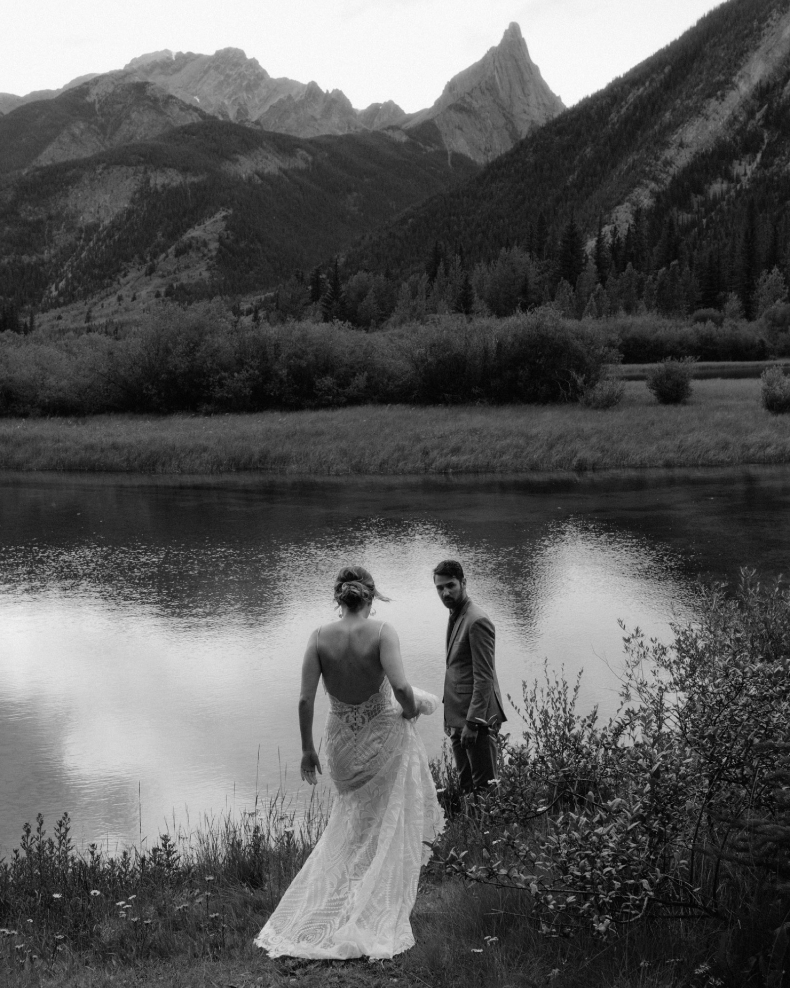Mount Louis as a wedding photo backdrop in Banff National Park from Sundance Canyon trail