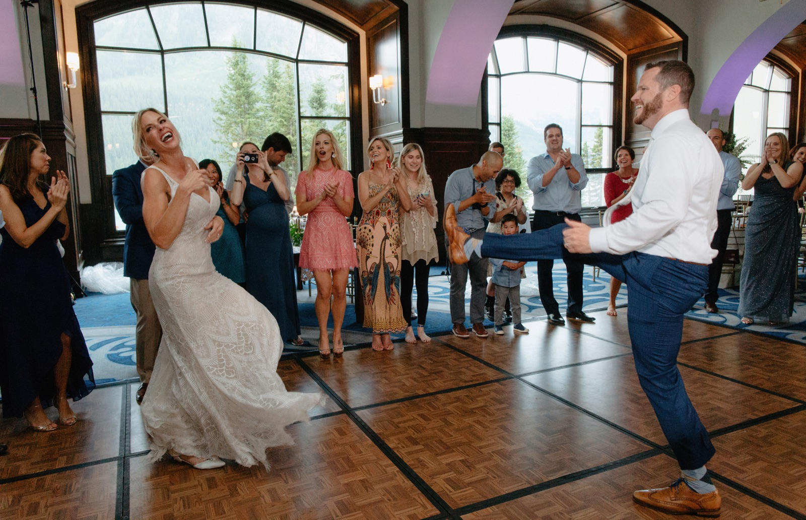 Jewish wedding tradition of dancing the hora at Chateau Lake Louise