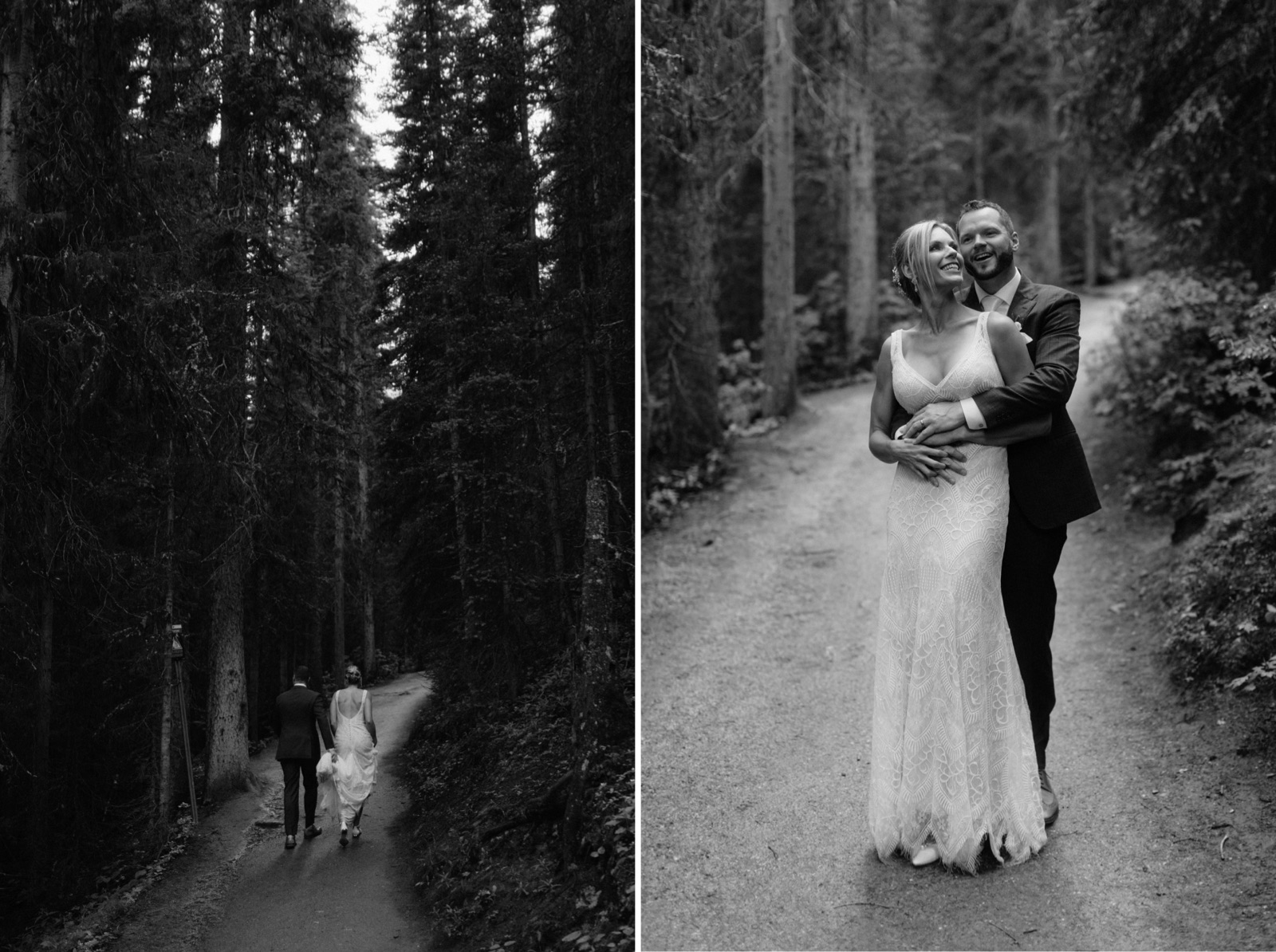 Moody forest wedding portraits in Banff