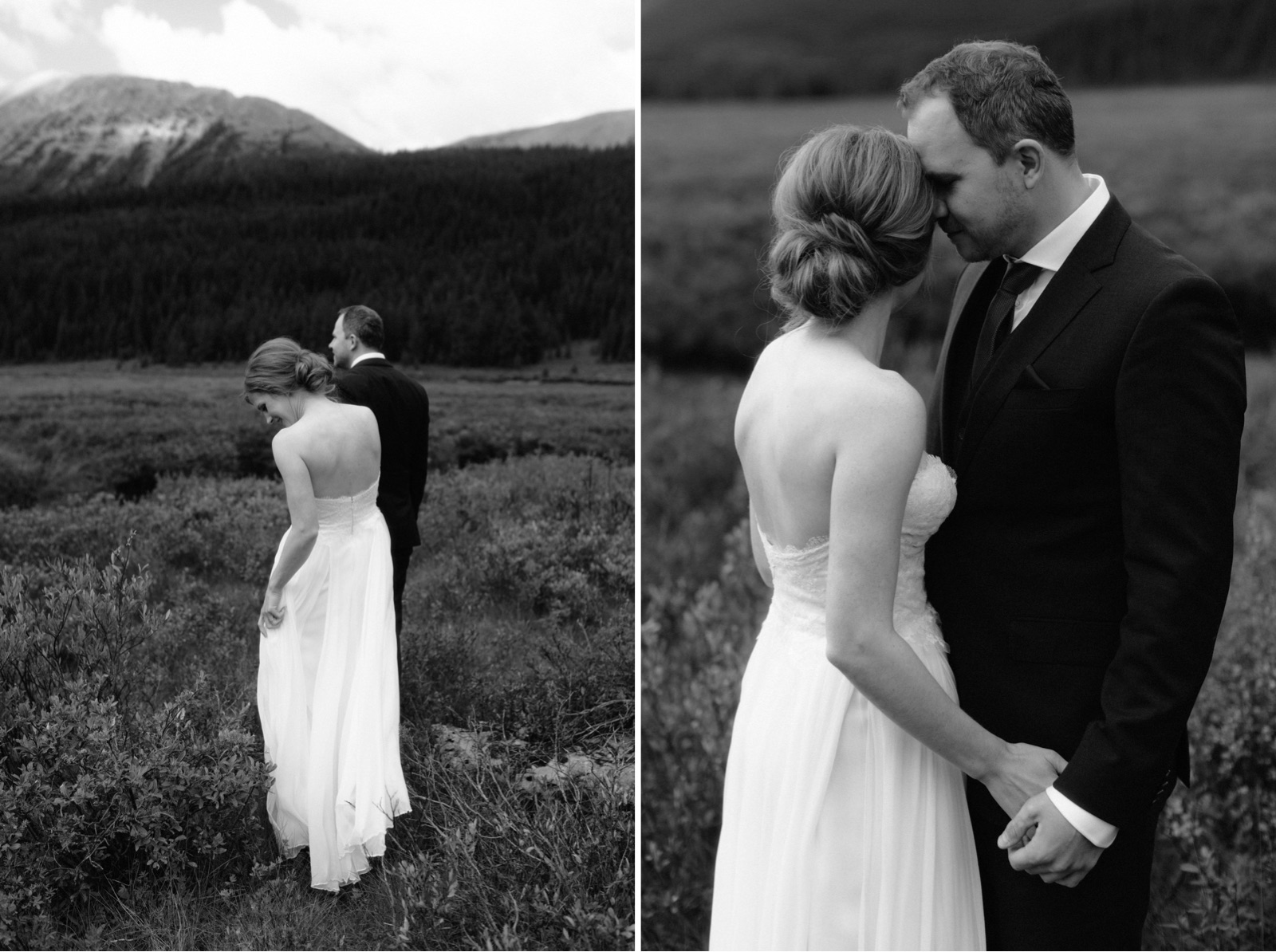 Timeless low bun updo by Lilies and Lace for a Mount Engadine Lodge wedding
