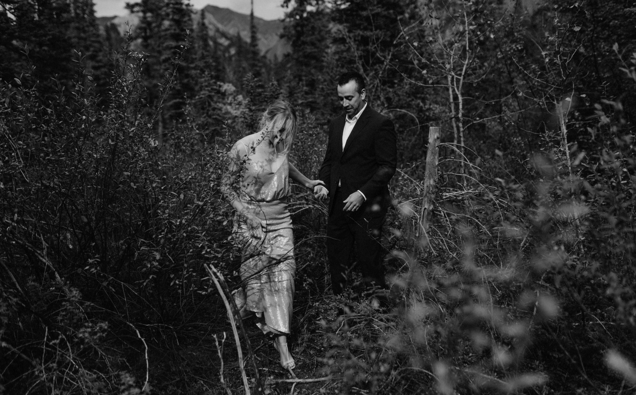 Adventurous wedding couple portraits for a Canmore micro wedding