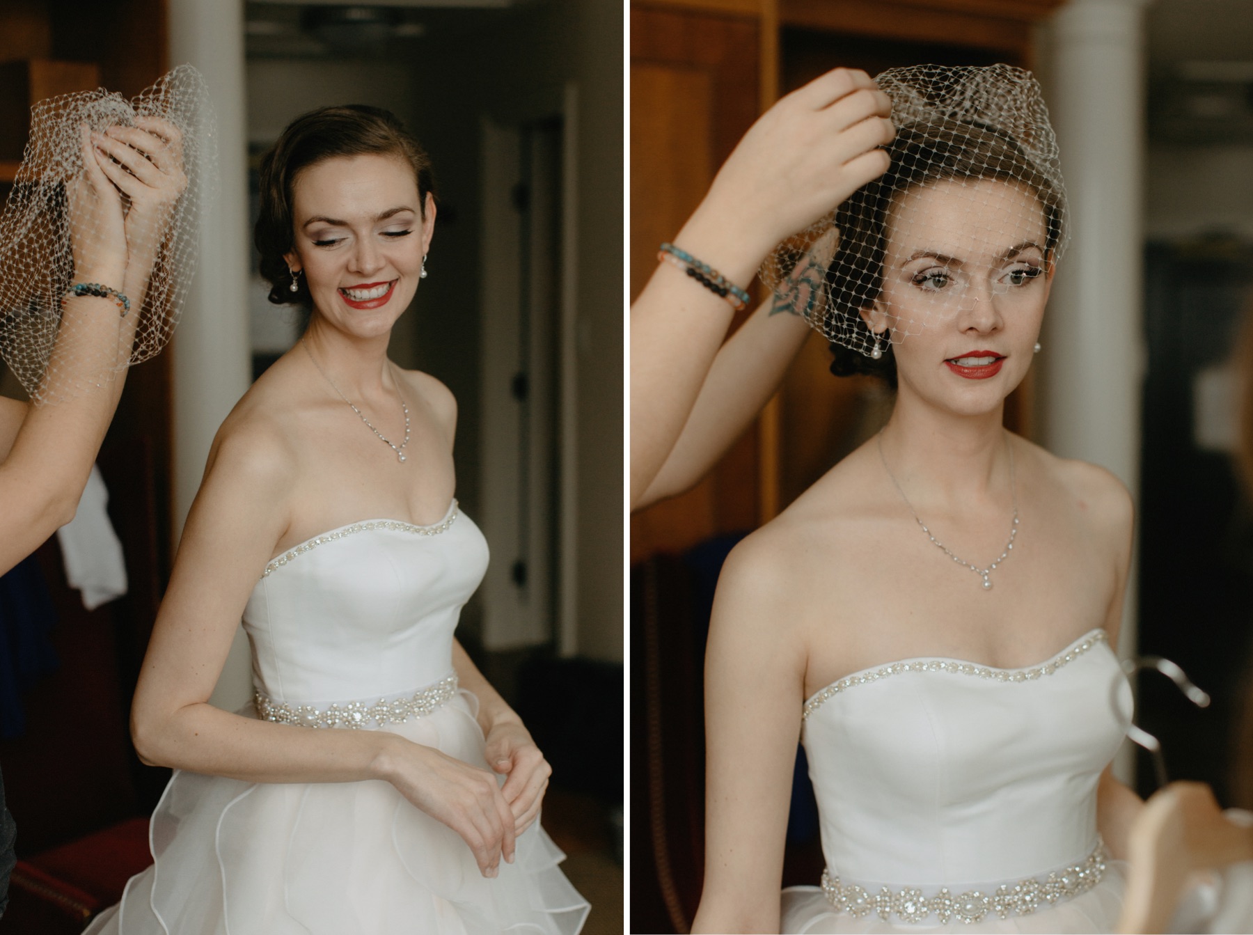 40s inspired bridal makeup with birdcage veil