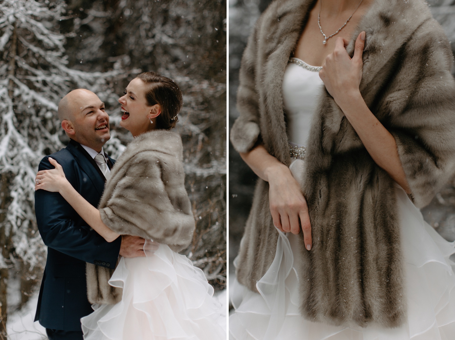 Vintage fur shawl winter wedding inspiration at Lake Louise