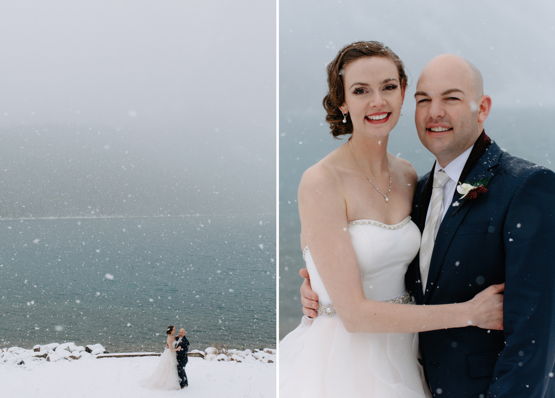 Snowy winter wedding at Chateau Lake Louise bridal party location