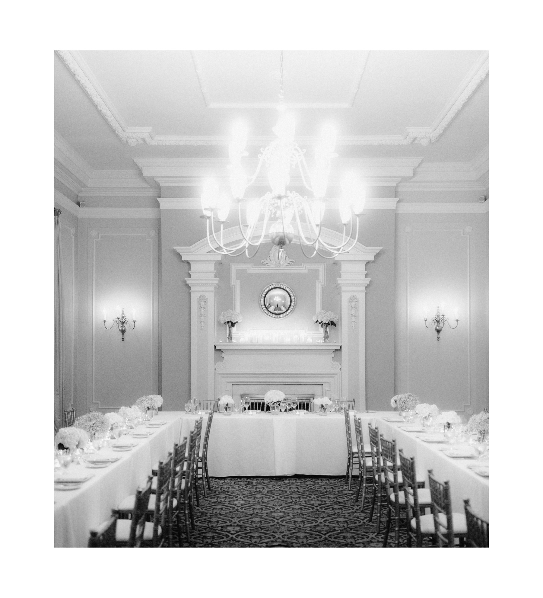 Classic white floral reception setup in The Vancouver Club