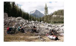 Snacking at the junction to Marvel Lake on the way to Assiniboine Lodge