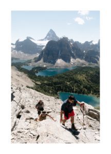 Steep ascent up Nub Peak looking back towards Elizabeth Lake, Cerulean Lake, Sunburst Lake, and Lake Magog