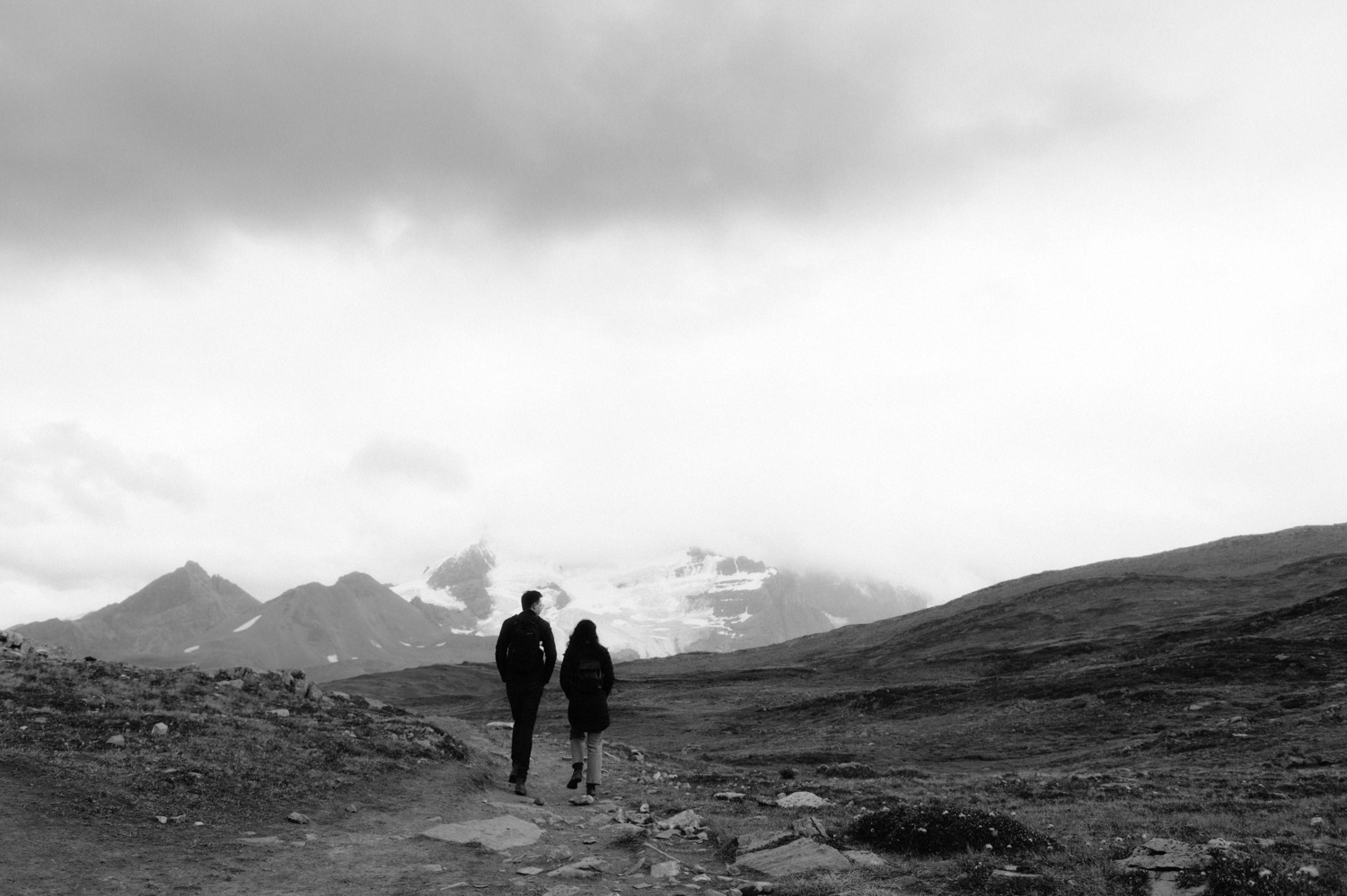Classic black and white engagement photographer for a hiking session