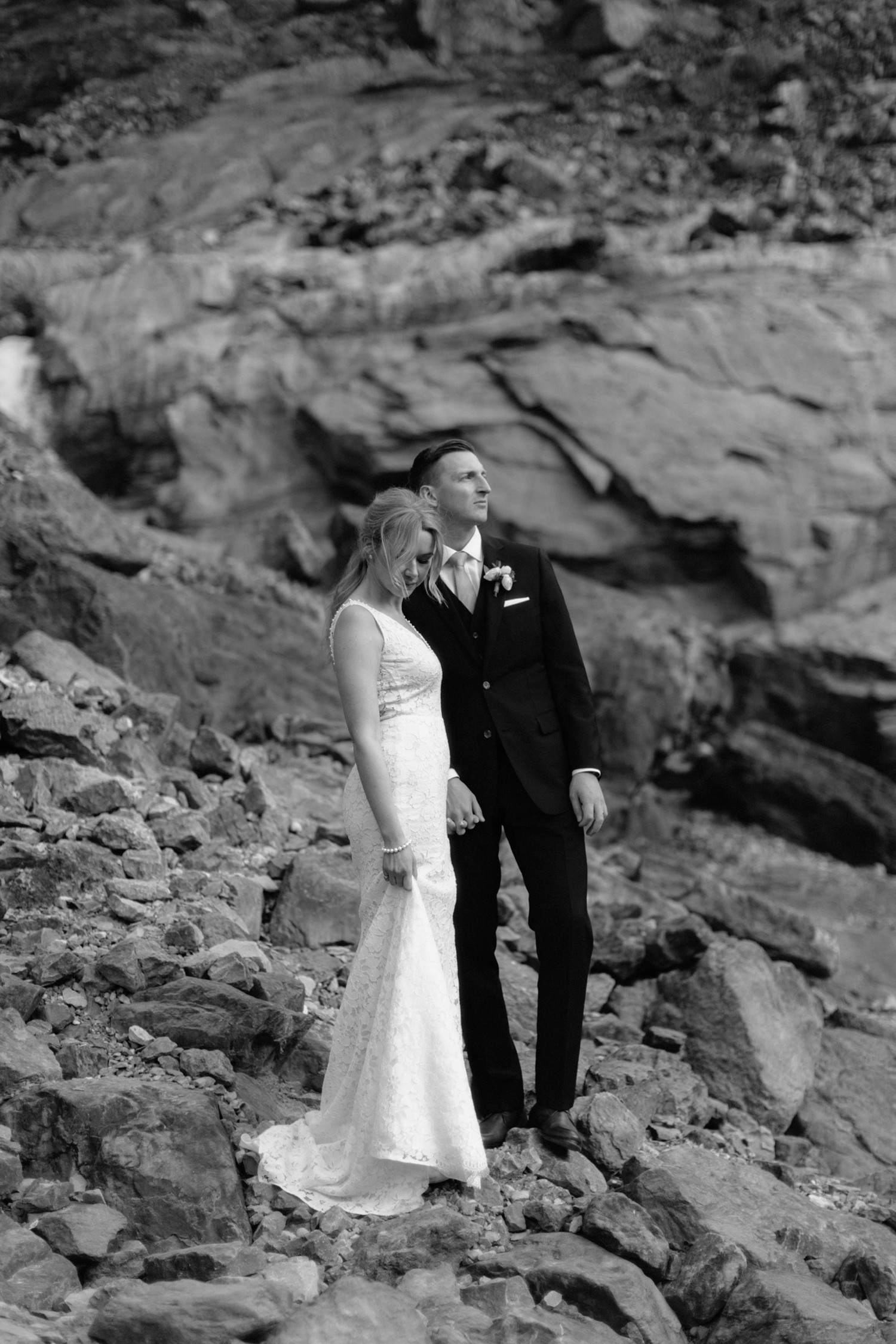 Moody yet timeless wedding portraits for a Banff elopement