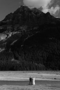 Cathedral Mountain Lodge elopement beside the Kicking Horse River just east of Field, BC