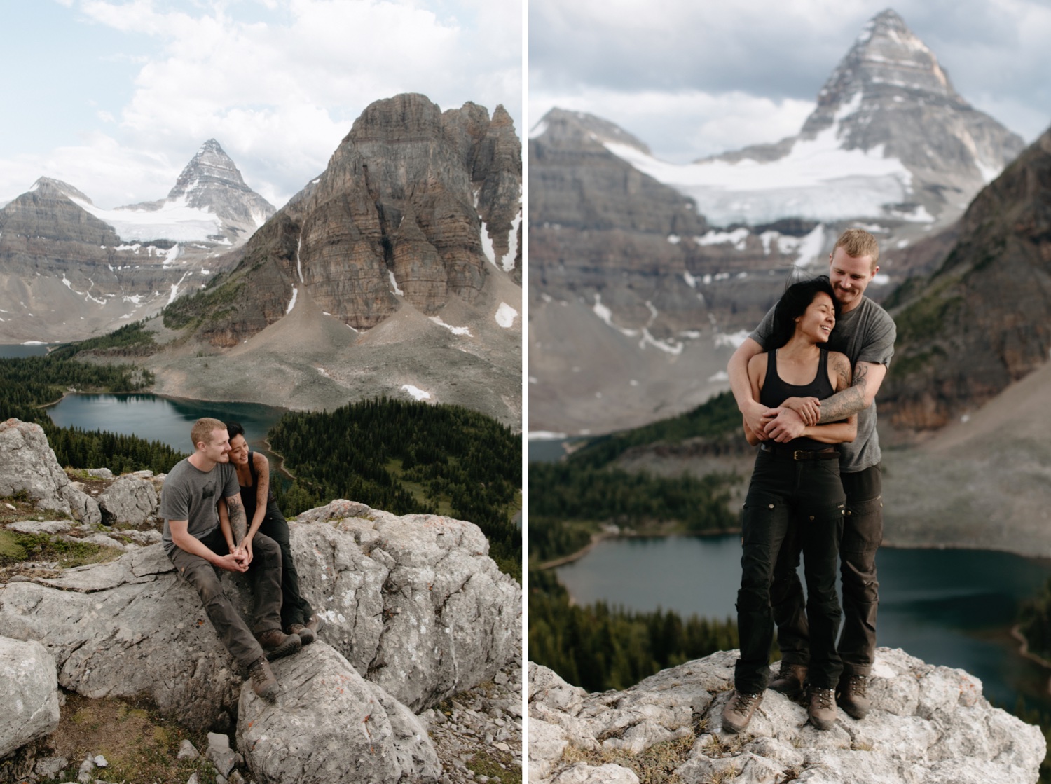 Casual hiking engagement session at The Niblet in Mount Assiniboine Provincial Park