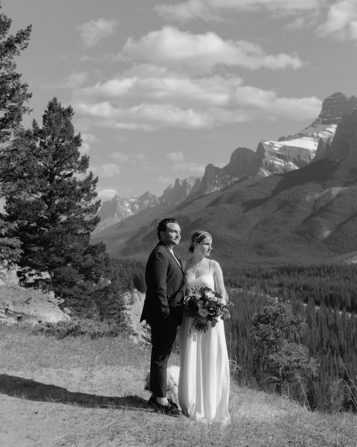 Timeless black and white wedding portraiture in Banff National Park