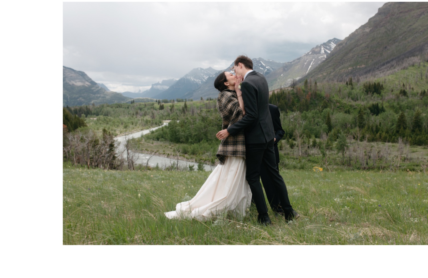 First kiss at a unique ceremony location in Waterton Lakes National Park