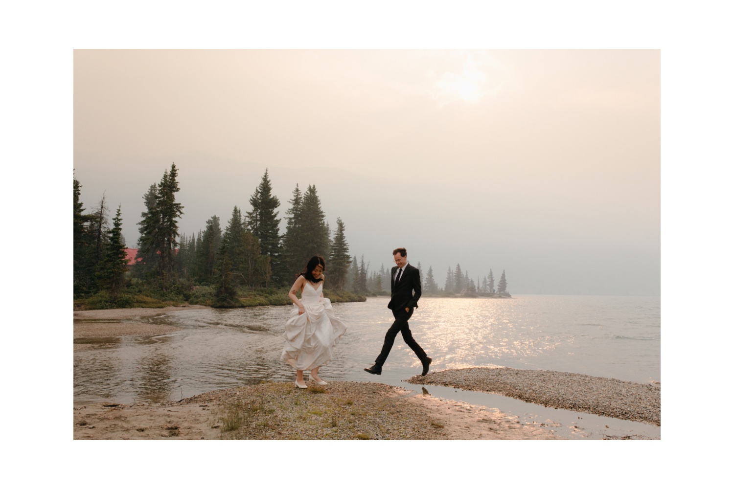 Smokey wedding photos in Banff National Park